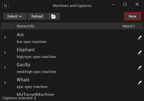 New target machine button